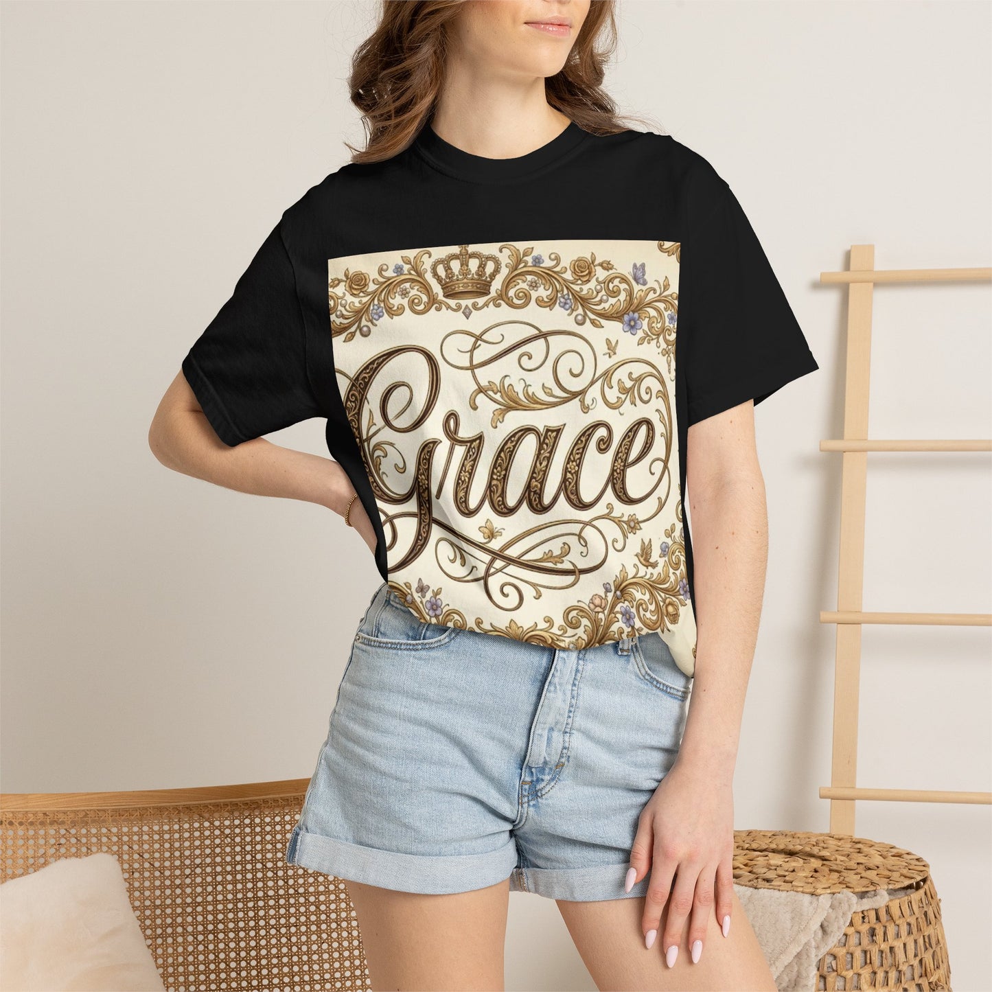 Grace Script Tee — Elegant Ornate Floral Crown T-Shirt