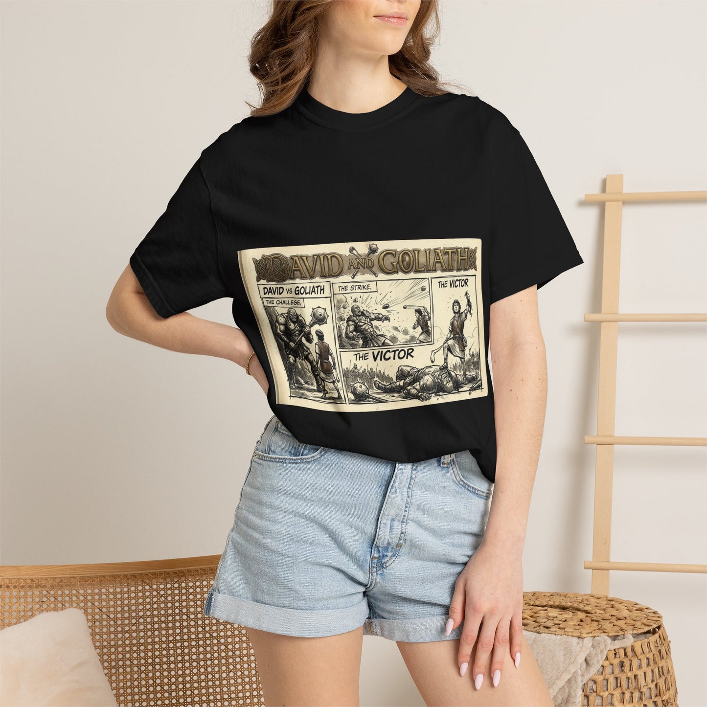 David vs Goliath Vintage Comic T-Shirt — 'The Victor' Graphic Tee