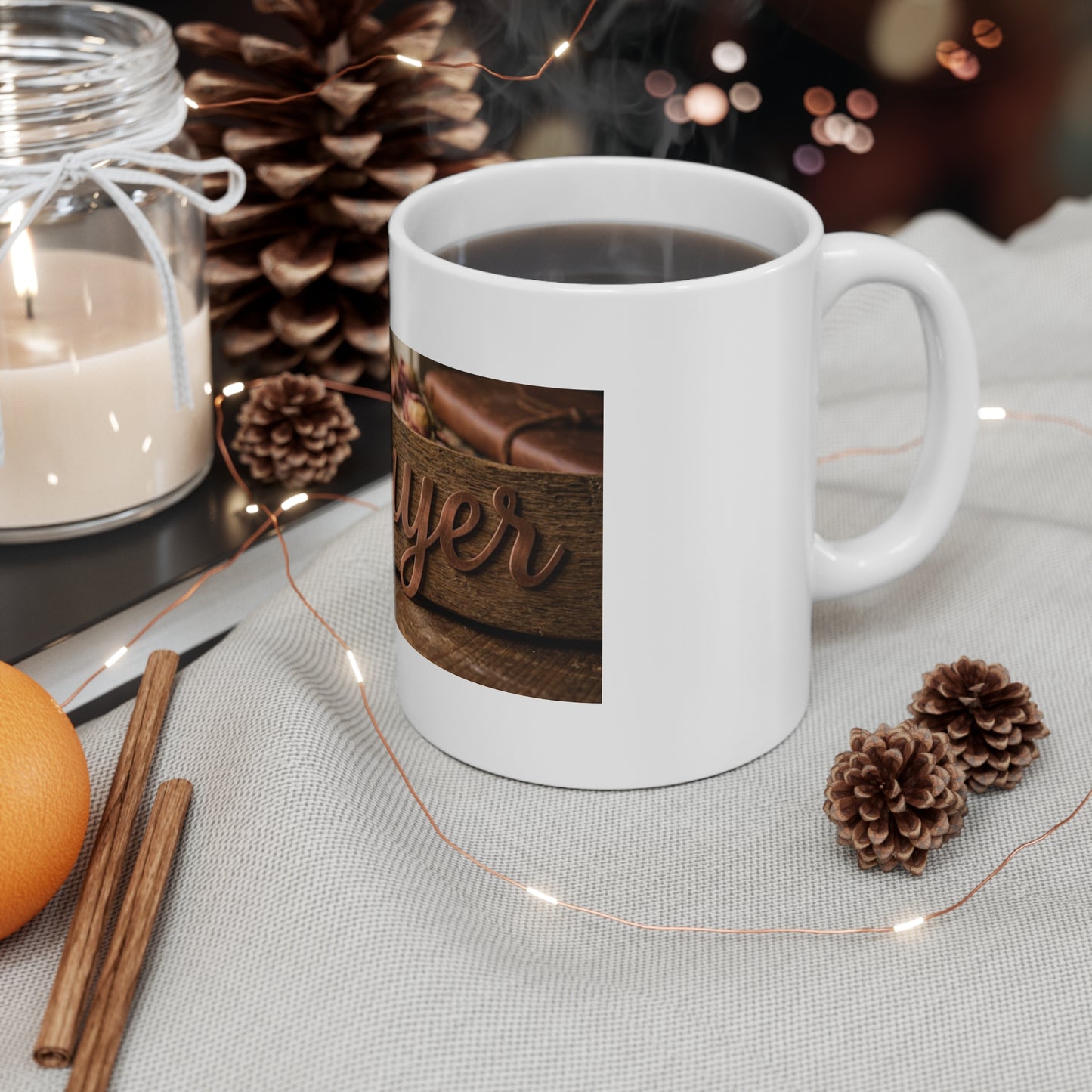 Prayer Ceramic Mug — Rustic Faith Coffee Cup, 11oz Inspirational Gift