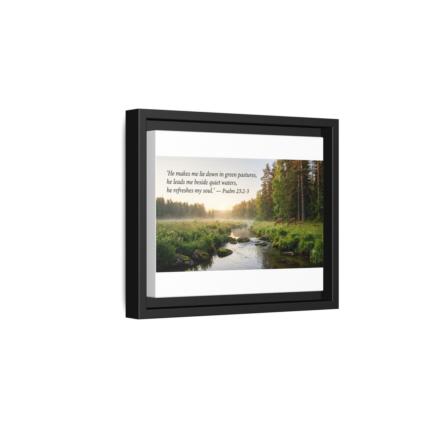 Framed Matte Canvas - Psalm 23:2-3 Landscape Wall Art