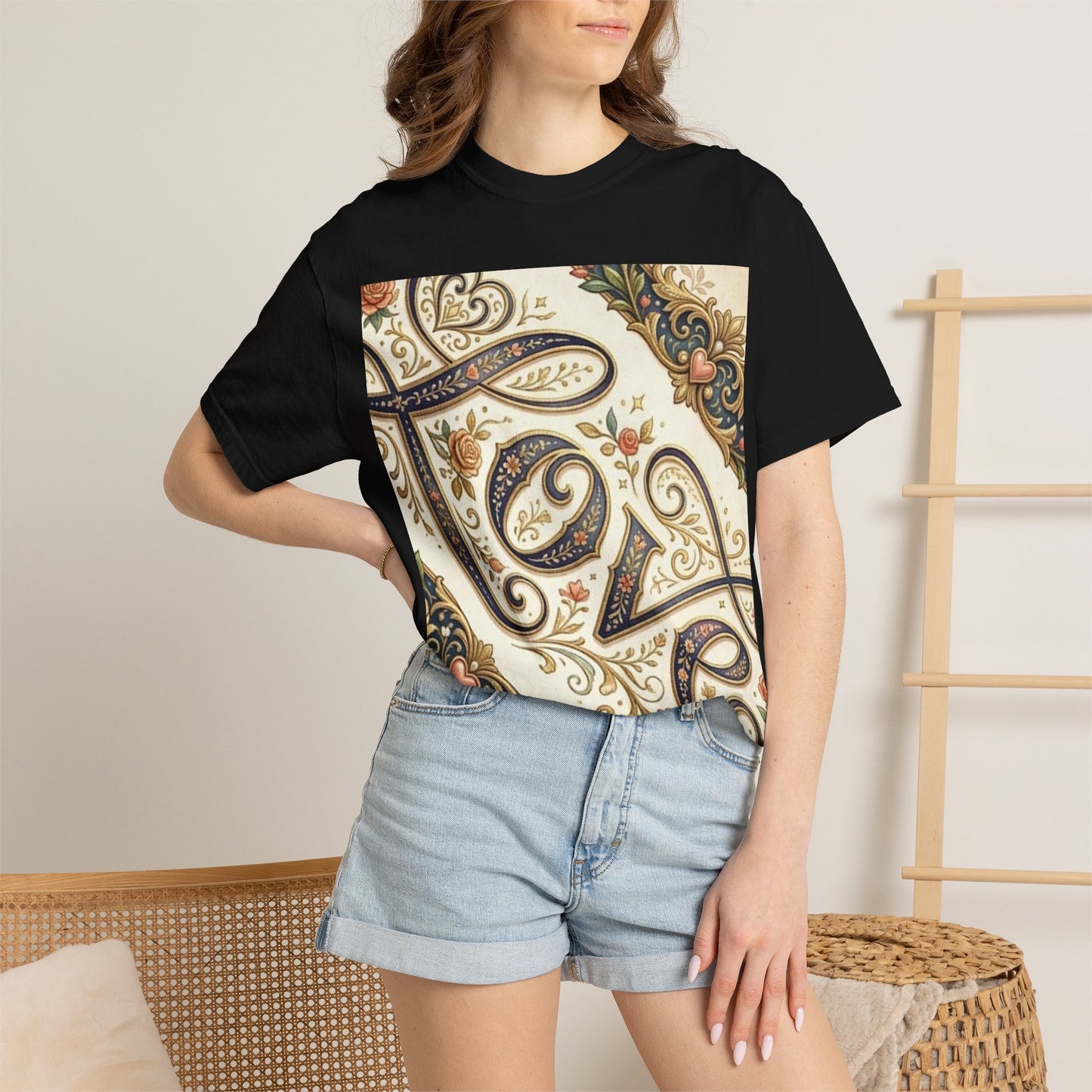 Love Paisley T-Shirt — Vintage Floral Calligraphy Tee