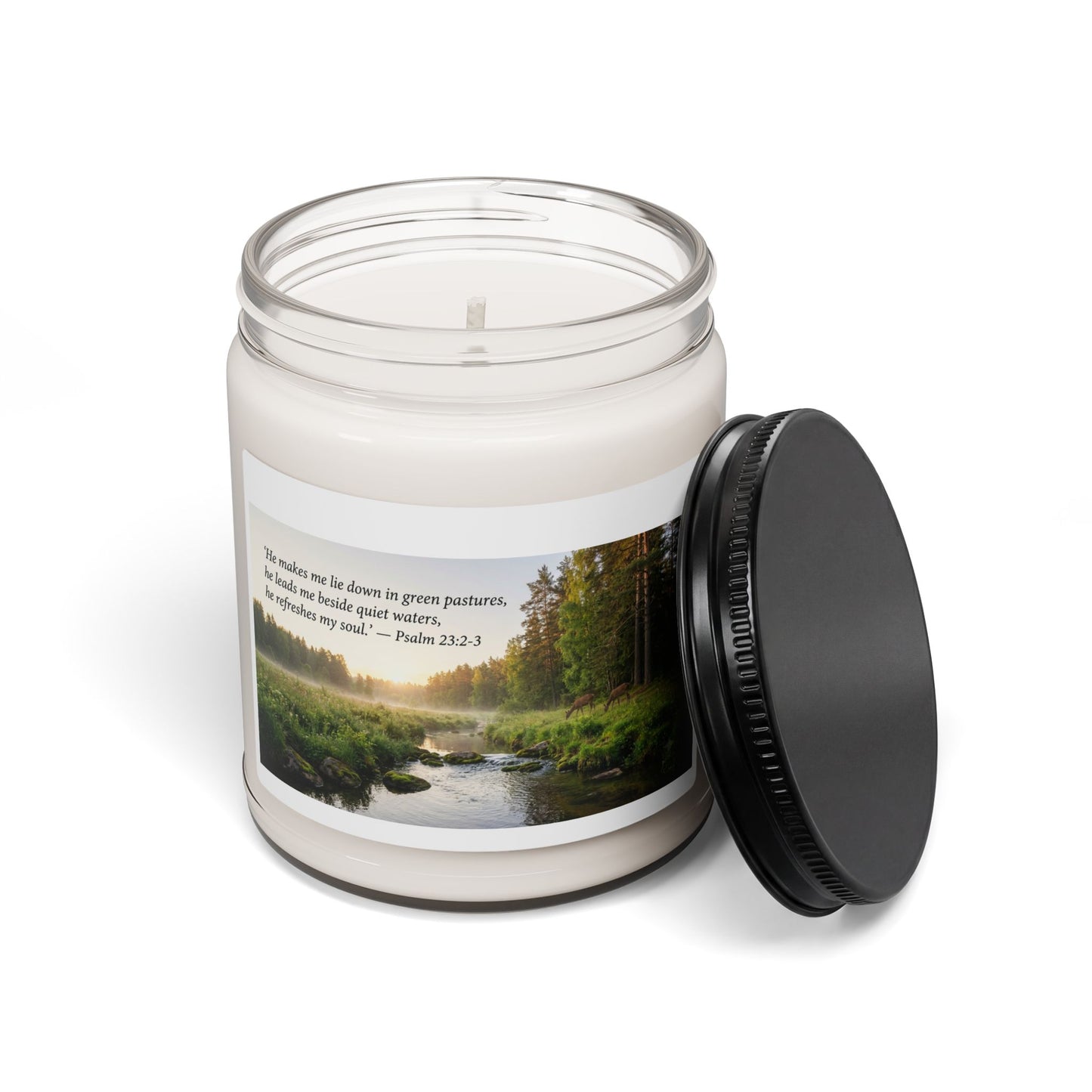 Inspirational Psalm 23 Soy Candle — 9oz Scented Jar (Green Pastures)