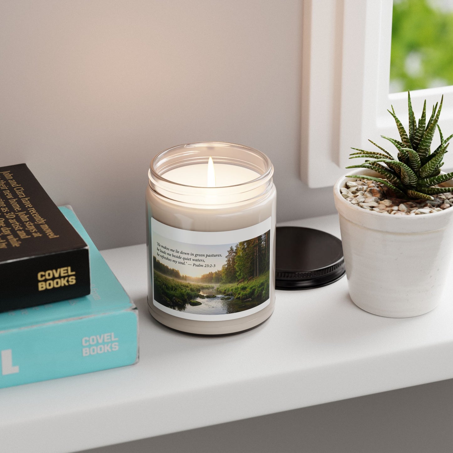 Inspirational Psalm 23 Soy Candle — 9oz Scented Jar (Green Pastures)