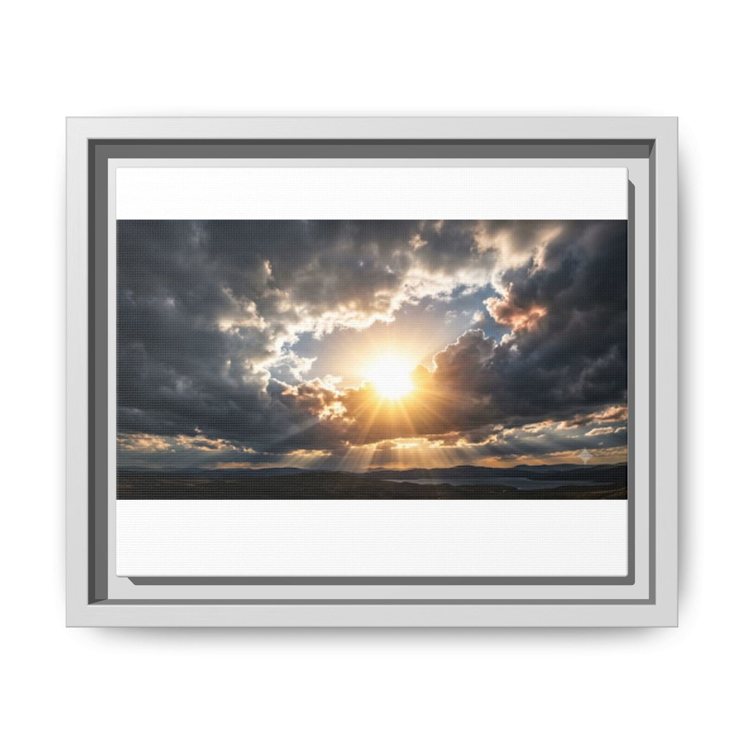 Sunburst Sky Matte Canvas Framed Wall Art — Dramatic Cloudscape Landscape Print