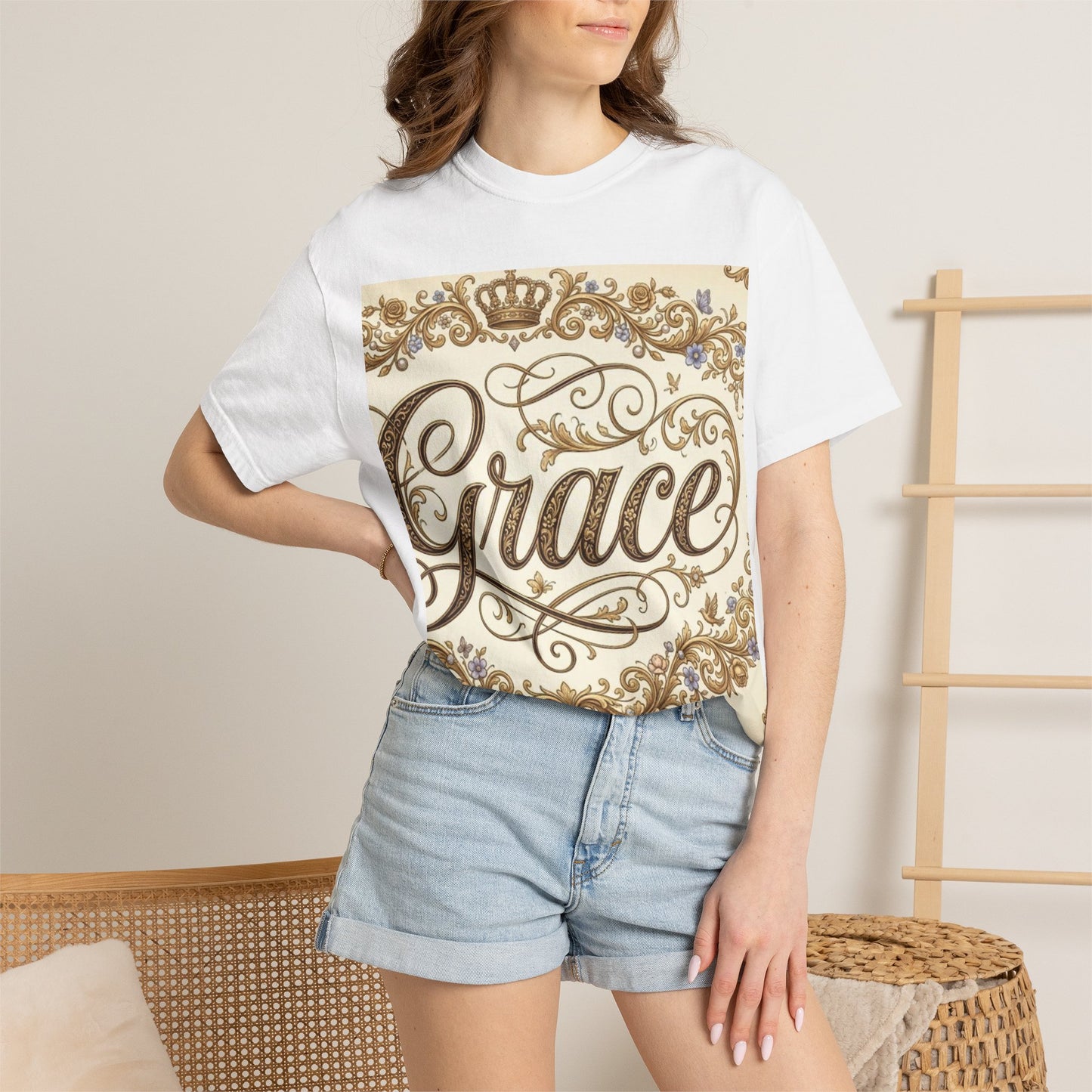 Grace Script Tee — Elegant Ornate Floral Crown T-Shirt