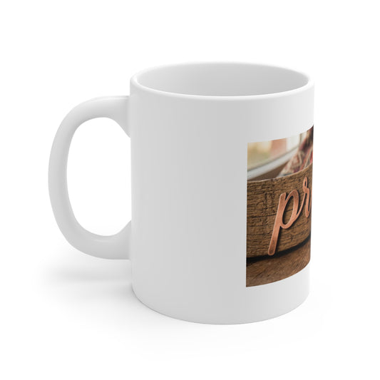 Prayer Ceramic Mug — Rustic Faith Coffee Cup, 11oz Inspirational Gift