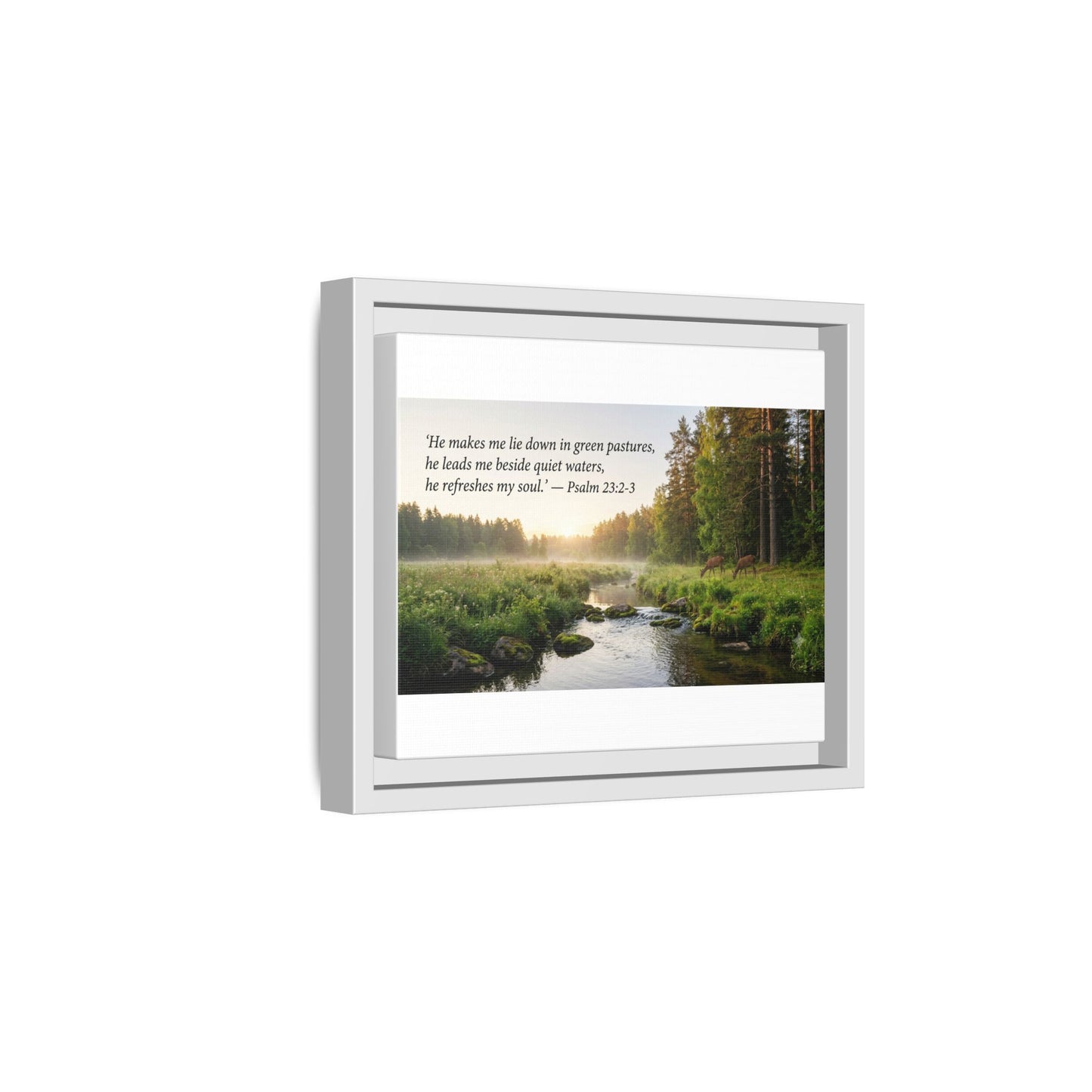 Framed Matte Canvas - Psalm 23:2-3 Landscape Wall Art