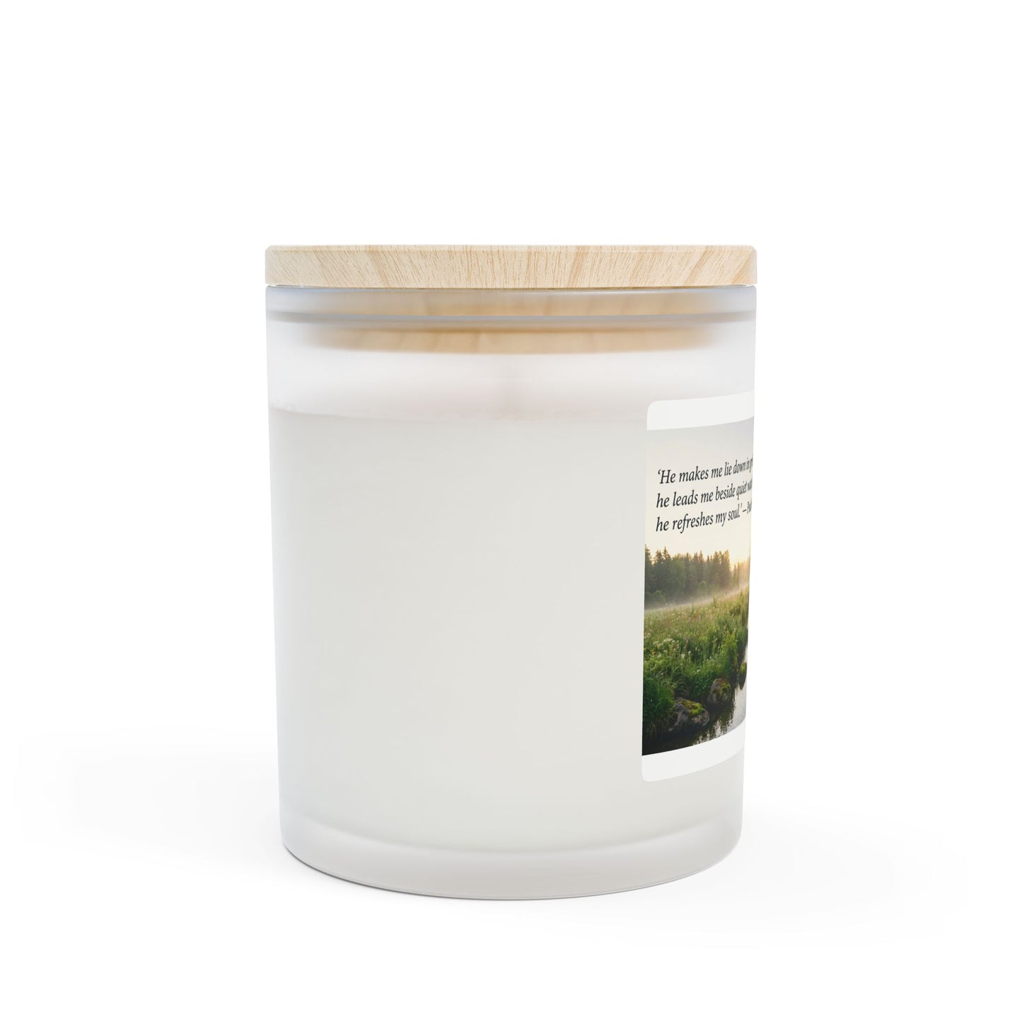 Frosted Glass Candle — Psalm 23:2-3 River Scene Scented Candle