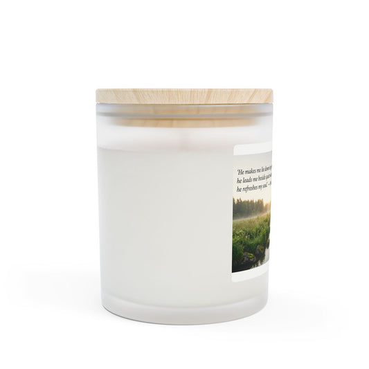 Frosted Glass Candle — Psalm 23:2-3 River Scene Scented Candle