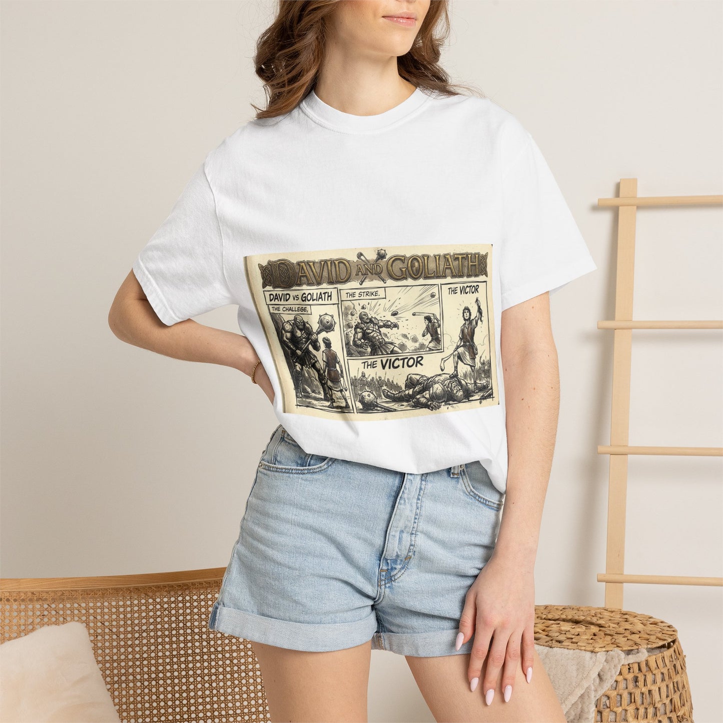 David vs Goliath Vintage Comic T-Shirt — 'The Victor' Graphic Tee