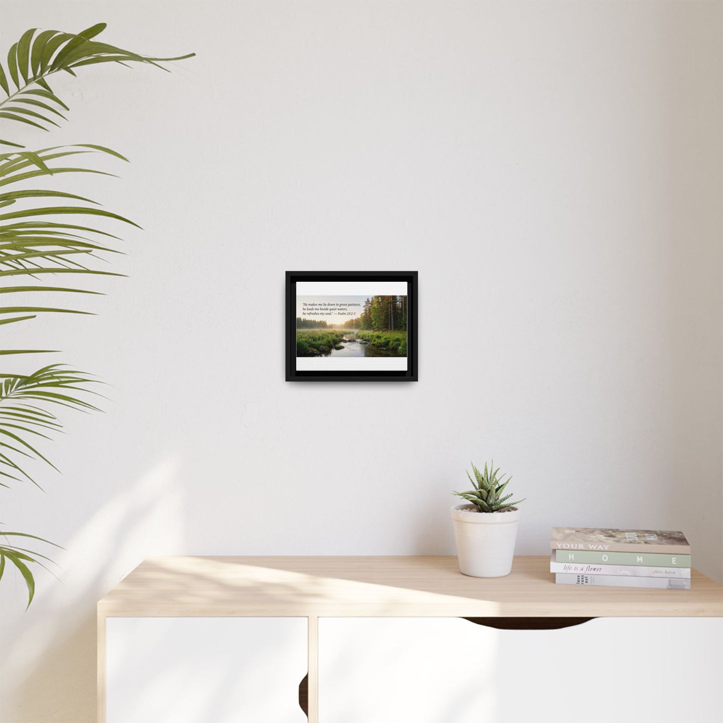 Framed Matte Canvas - Psalm 23:2-3 Landscape Wall Art