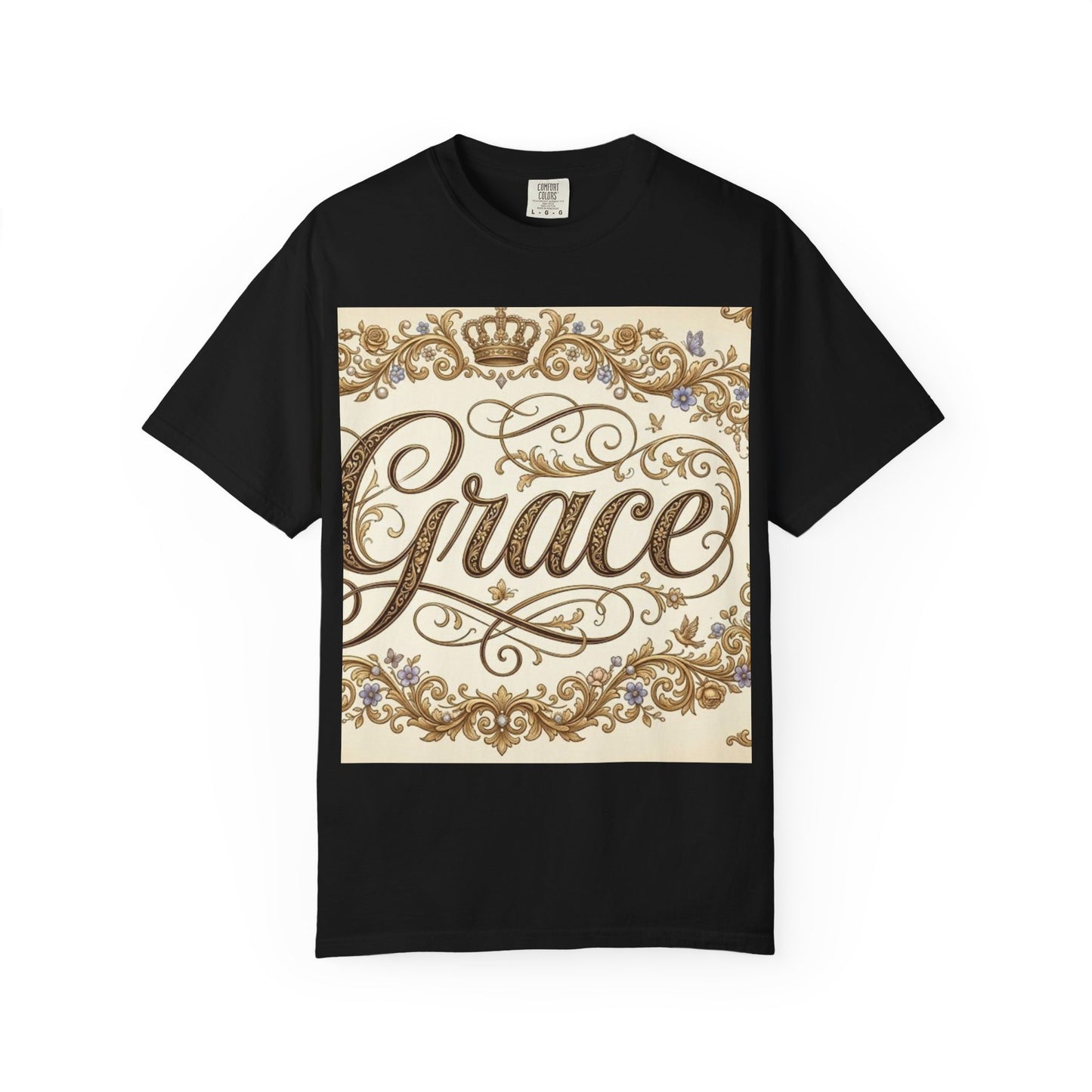 Grace Script Tee — Elegant Ornate Floral Crown T-Shirt