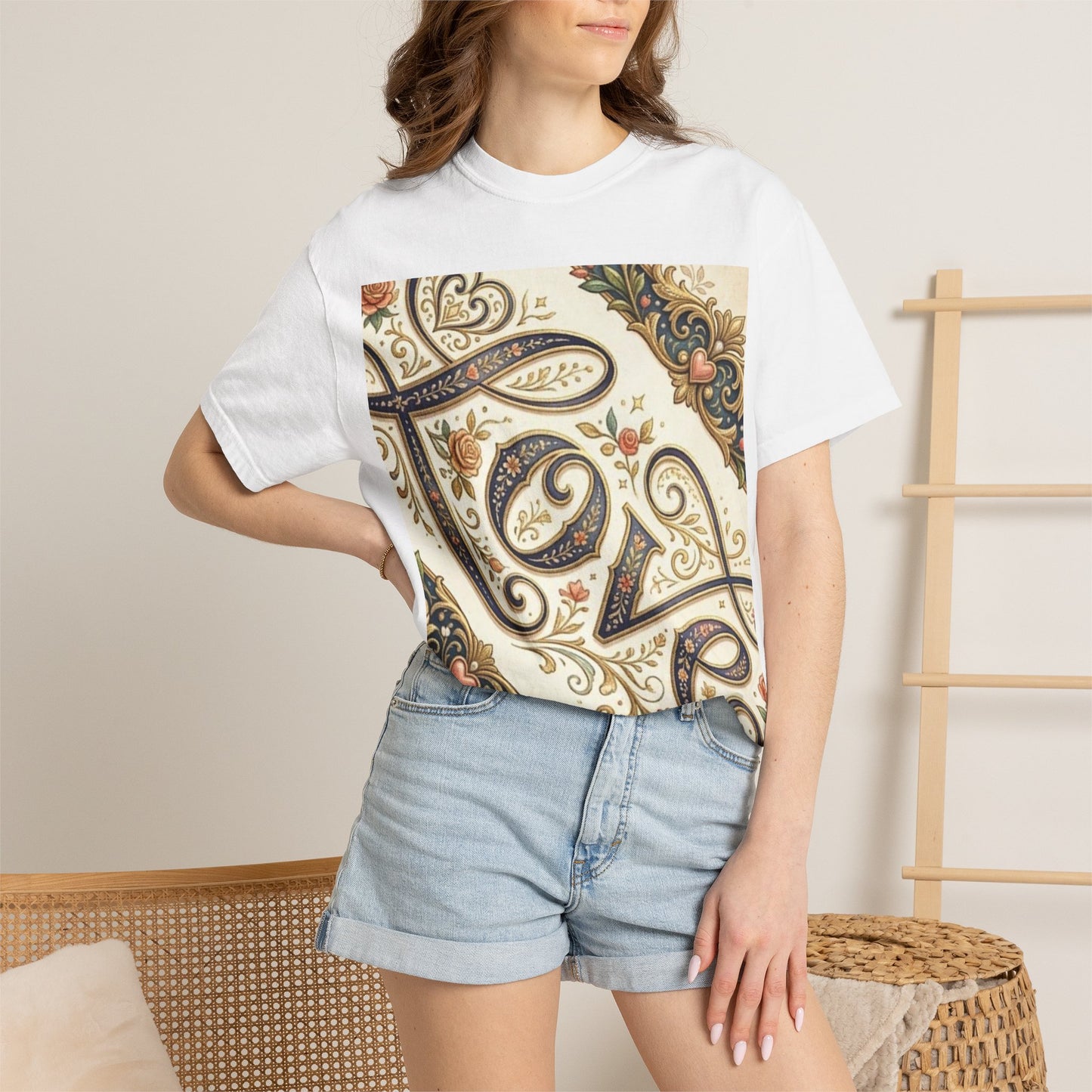 Love Paisley T-Shirt — Vintage Floral Calligraphy Tee