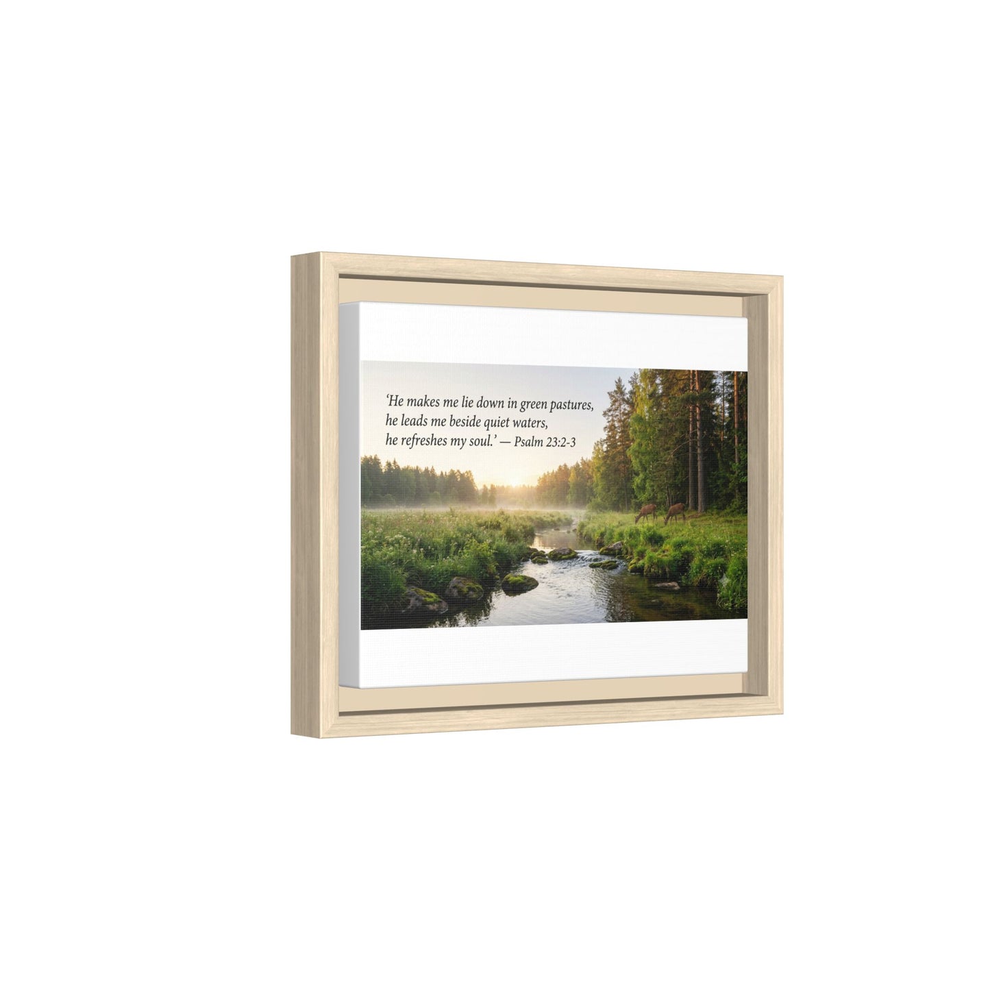 Framed Matte Canvas - Psalm 23:2-3 Landscape Wall Art