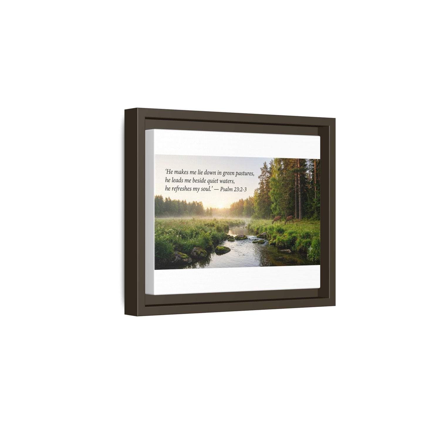 Framed Matte Canvas - Psalm 23:2-3 Landscape Wall Art