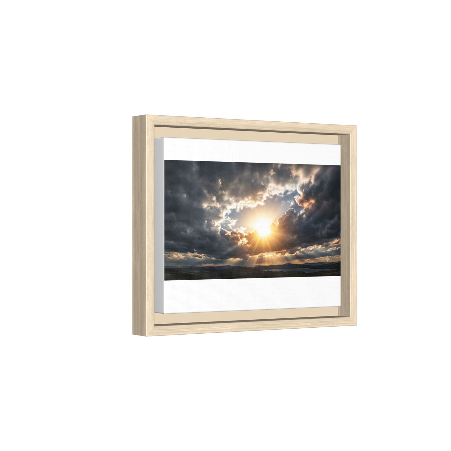 Sunburst Sky Matte Canvas Framed Wall Art — Dramatic Cloudscape Landscape Print