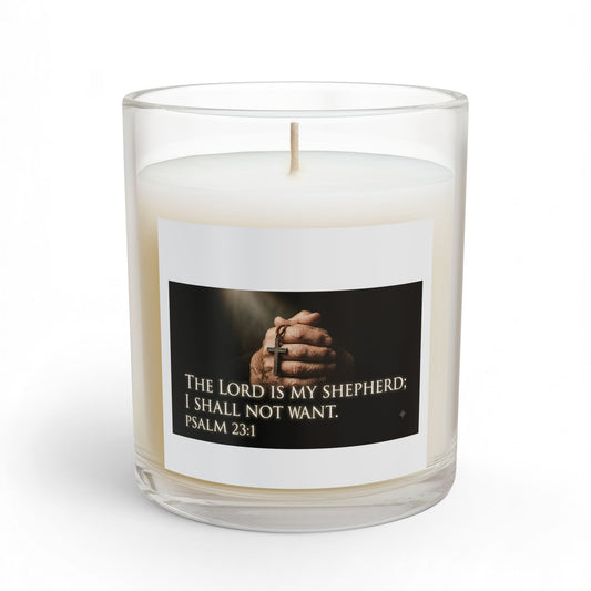 Inspirational Psalm 23 Glass Candle — 'The Lord Is My Shepherd' 11oz