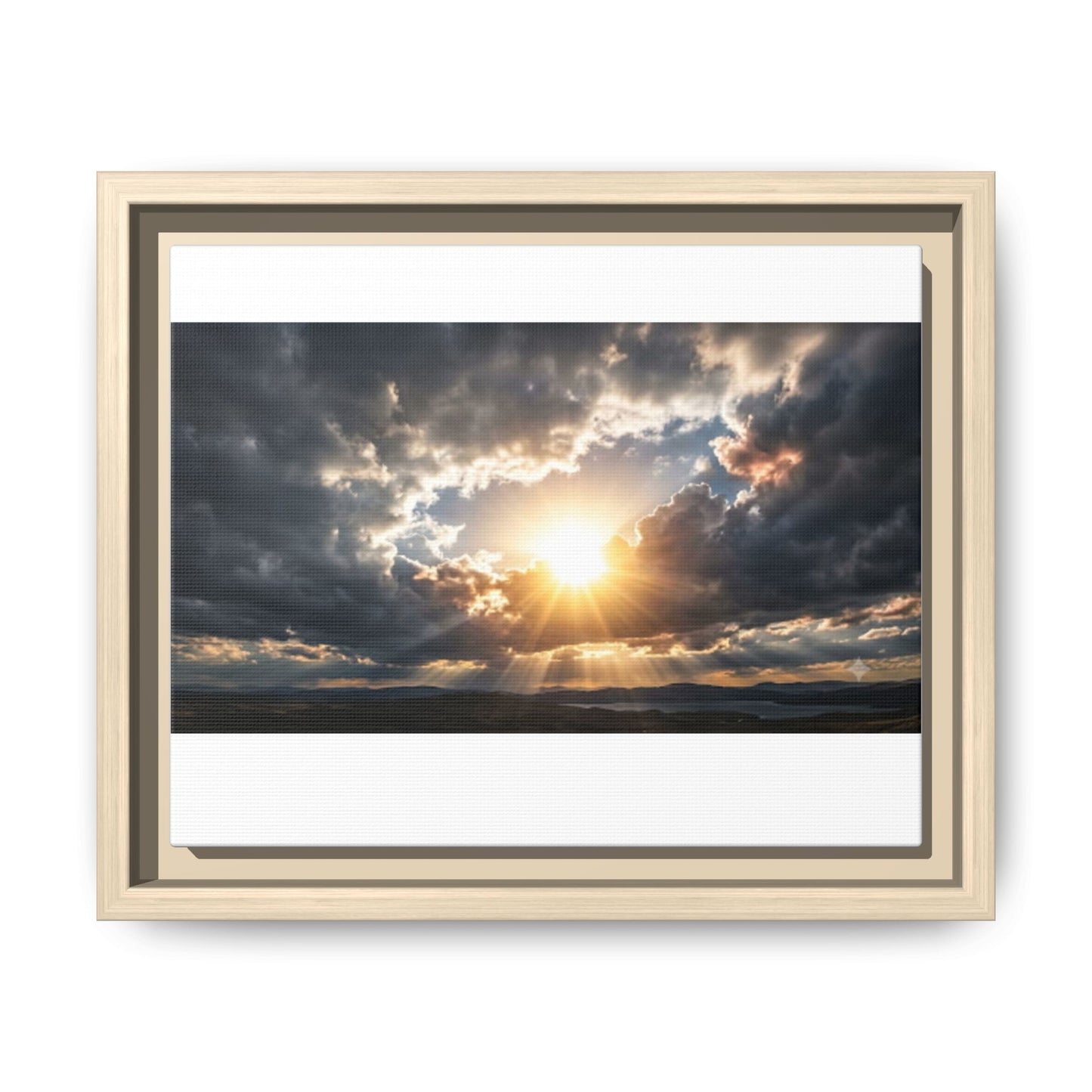 Sunburst Sky Matte Canvas Framed Wall Art — Dramatic Cloudscape Landscape Print