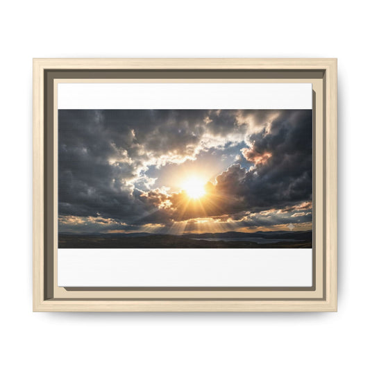 Sunburst Sky Matte Canvas Framed Wall Art — Dramatic Cloudscape Landscape Print